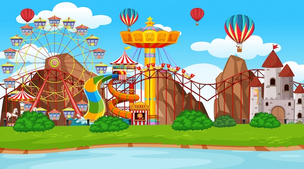 Gratis vector grote pretpark scene achtergrond