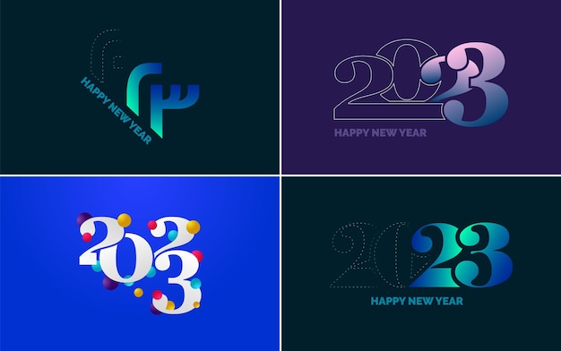 Grote reeks 2023 happy new year zwarte logo tekst ontwerp 20 23 nummer ontwerpsjabloon collectie van symbolen van 2023 happy new year nieuwjaar vectorillustratie