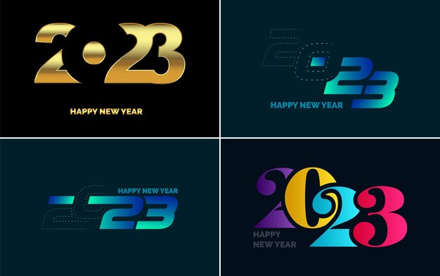 Grote reeks 2023 happy new year zwarte logo tekst ontwerp 20 23 nummer ontwerpsjabloon collectie van symbolen van 2023 happy new year nieuwjaar vectorillustratie