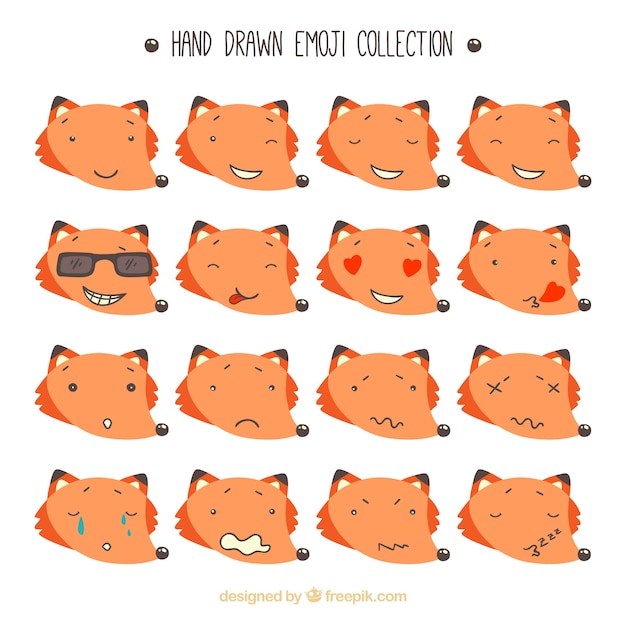 Gratis vector grote selectie van de hand getekende fox emoticons