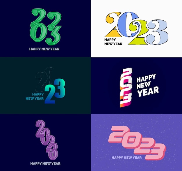 Gratis vector grote set van 2023 happy new year logo tekst ontwerp 2023 nummer ontwerpsjabloon vector nieuwjaar illustratie