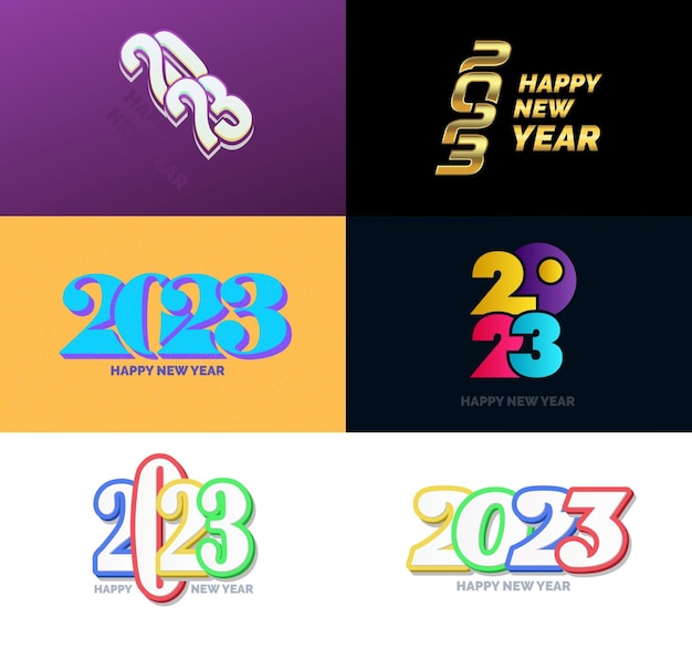 Gratis vector grote set van 2023 happy new year logo tekst ontwerp 2023 nummer ontwerpsjabloon vector nieuwjaar illustratie