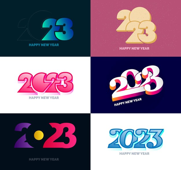 Grote set van 2023 Happy New Year logo tekst ontwerp 2023 nummer ontwerpsjabloon Vector Nieuwjaar Illustratie