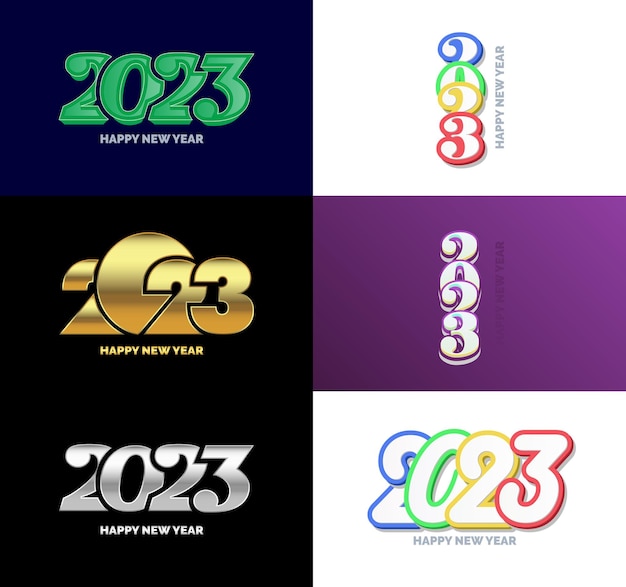 Gratis vector grote set van 2023 happy new year logo tekst ontwerp 2023 nummer ontwerpsjabloon