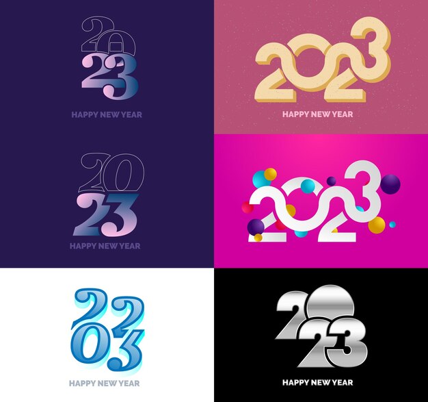 Grote set van 2023 Happy New Year logo tekst ontwerp 2023 nummer ontwerpsjabloon
