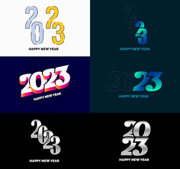 Gratis vector grote set van 2023 happy new year logo tekst ontwerp 2023 nummer ontwerpsjabloon