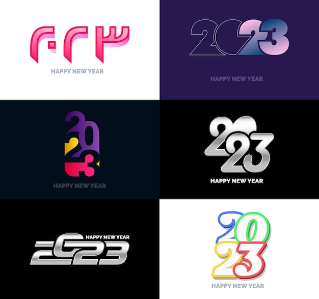 Grote set van 2023 happy new year logo tekst ontwerp 2023 nummer ontwerpsjabloon