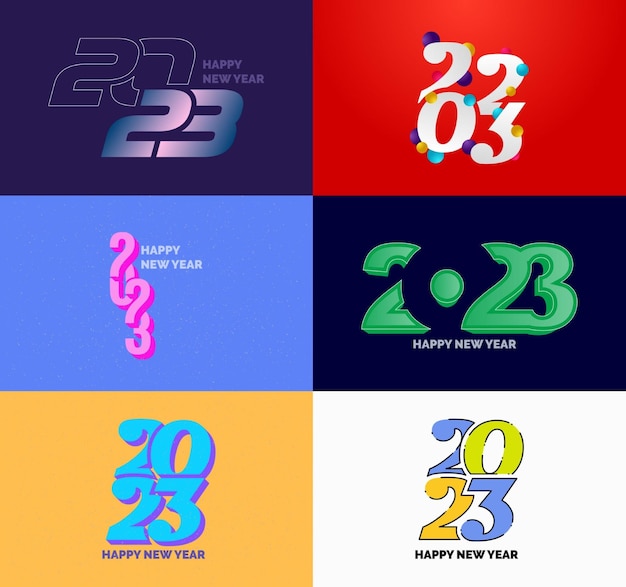 Gratis vector grote set van 2023 happy new year logo tekst ontwerp 2023 nummer ontwerpsjabloon