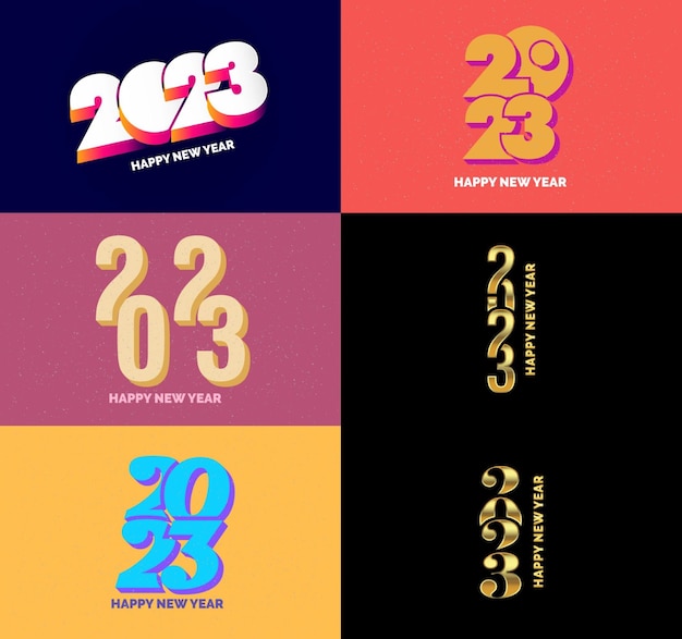 Grote set van 2023 Happy New Year logo tekst ontwerp 2023 nummer ontwerpsjabloon