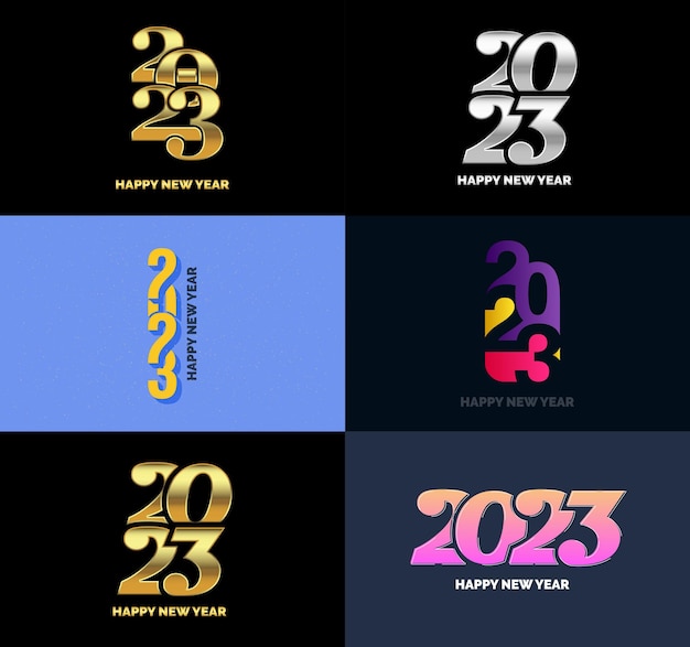 Grote set van 2023 Happy New Year logo tekst ontwerp 2023 nummer ontwerpsjabloon