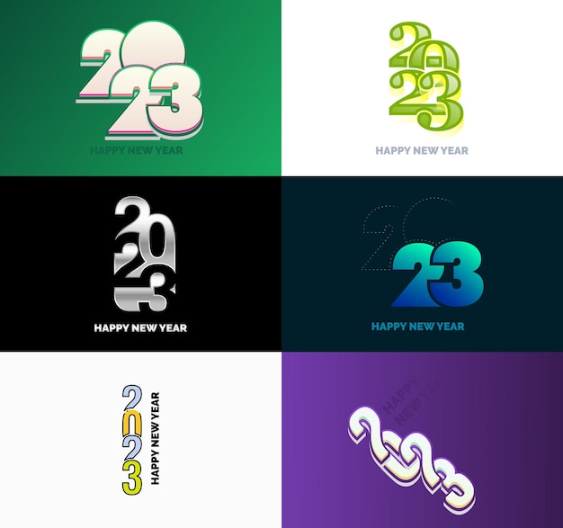 Grote set van 2023 Happy New Year logo tekst ontwerp 2023 nummer ontwerpsjabloon
