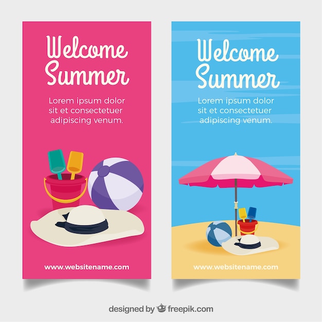 Grote vlakke banners met zomerobjecten