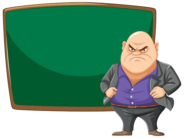 Gratis vector grumpy cartoon teacher door chalkboard