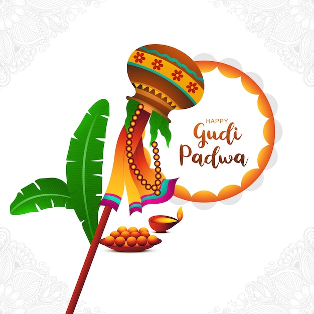 Gratis vector gudhi padwa lentefestival voor traditionele kaart illustratie achtergrond