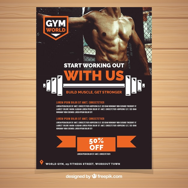 Gratis vector gym cover sjabloon met afbeelding