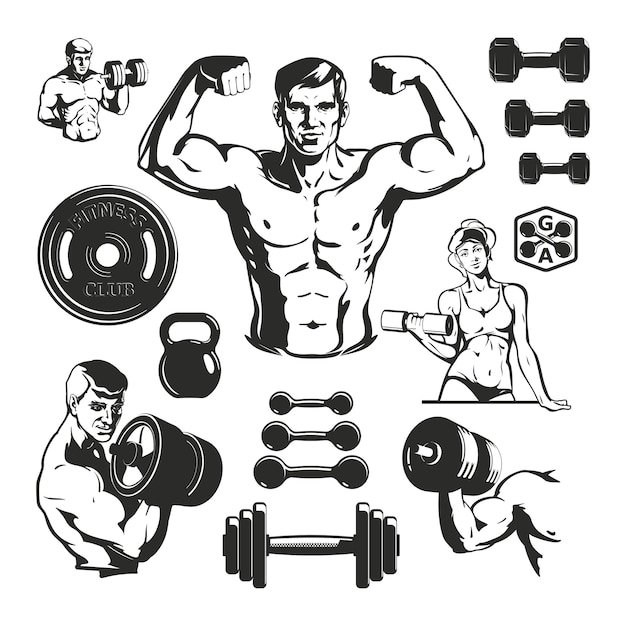 Gratis vector gym fitness-elementen instellen