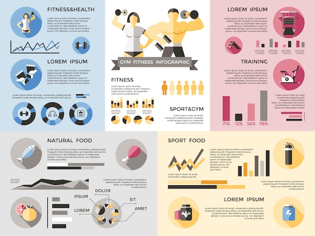 Gym fitness infographics set