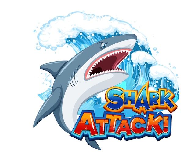 Gratis vector haai aanval lettertype logo met cartoon agressieve haai