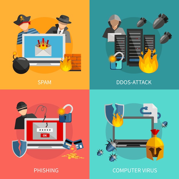 Gratis vector hacker 2x2 platte ontwerpconcept