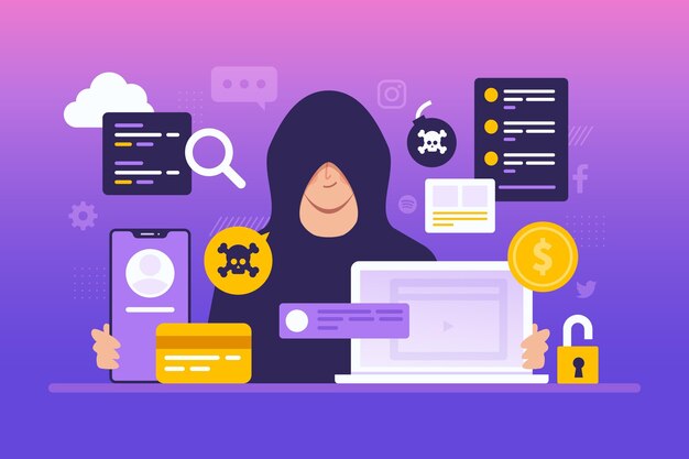 Hacker activiteit concept met man en apparaten