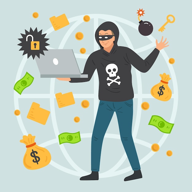 Gratis vector hacker-activiteit met man stelen