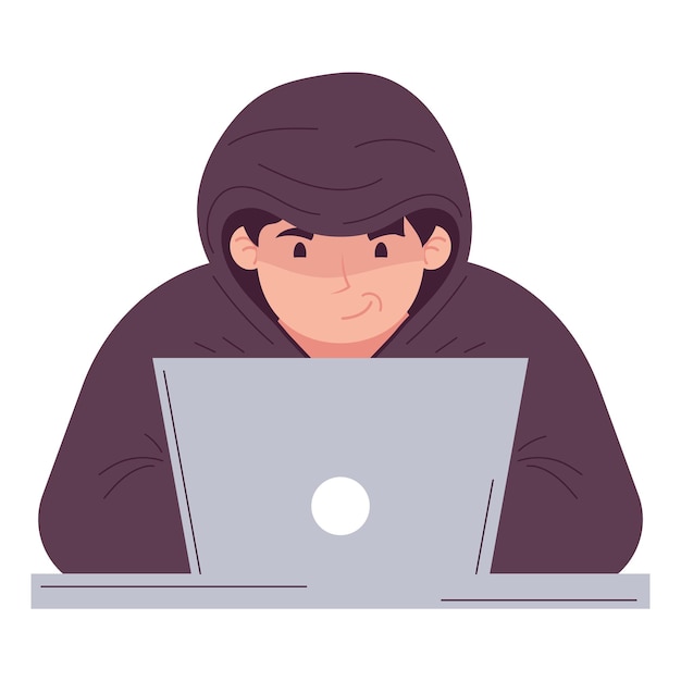 Gratis vector hacker met een laptop.