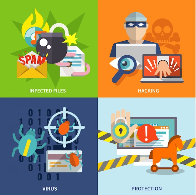 Gratis vector hacker pictogrammen platte set