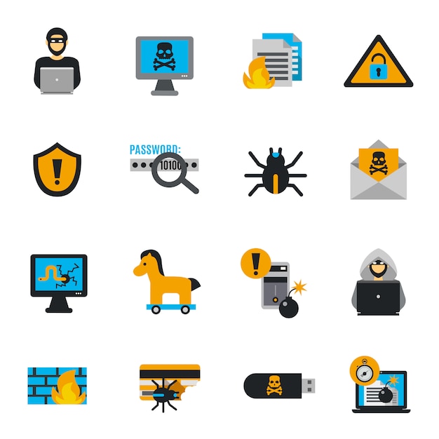 Gratis vector hacker pictogrammen platte set