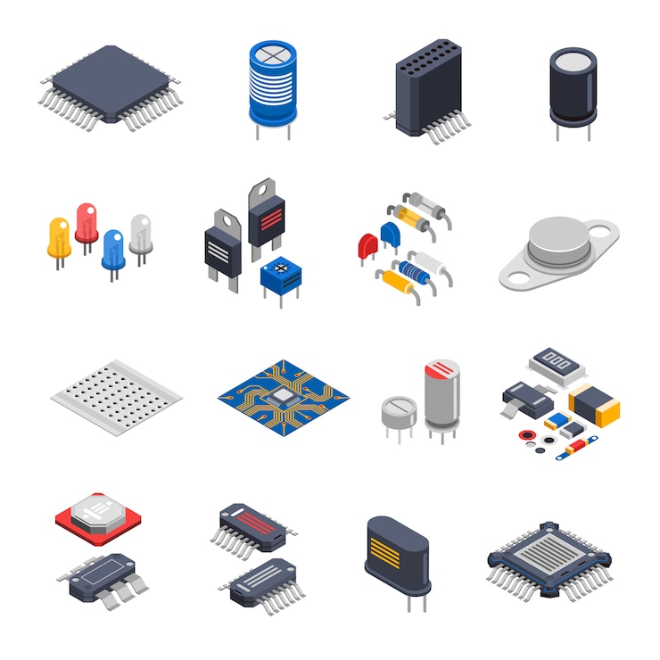 Gratis Vector halfgeleidercomponenten icon set