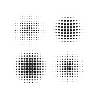 Halftone cirkels, halftone puntpatroon textuur ingesteld op witte achtergrond, vector format