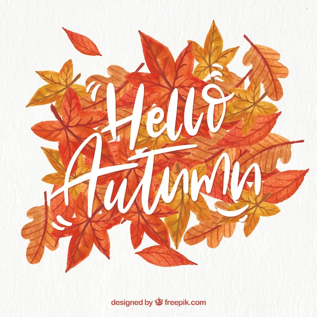 Gratis vector hallo herfst achtergrond met belettering