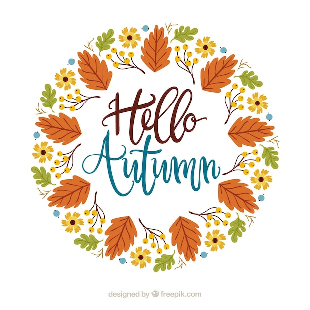 Gratis vector hallo herfst achtergrond met belettering