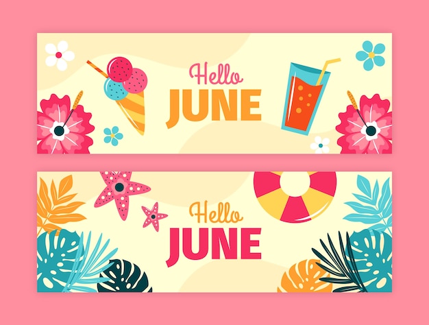 Gratis vector hallo juni-bannersjabloon