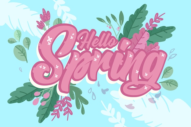 Gratis vector hallo lente belettering met bloemen