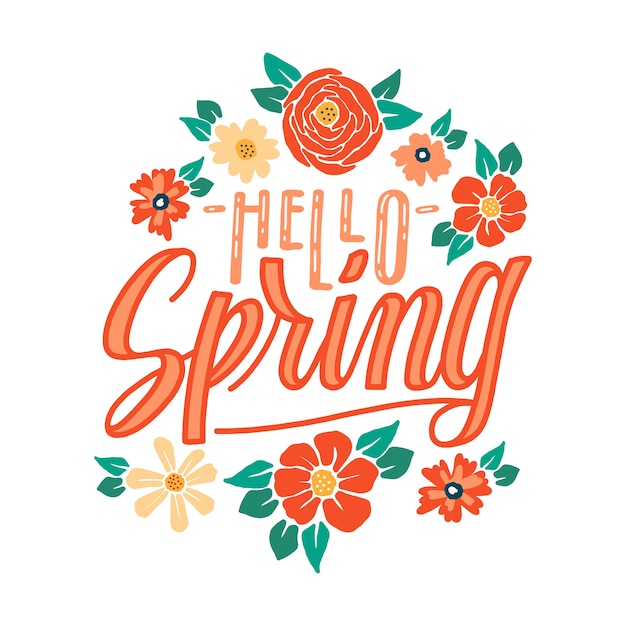 Hallo lente belettering met kleurrijke bloemen