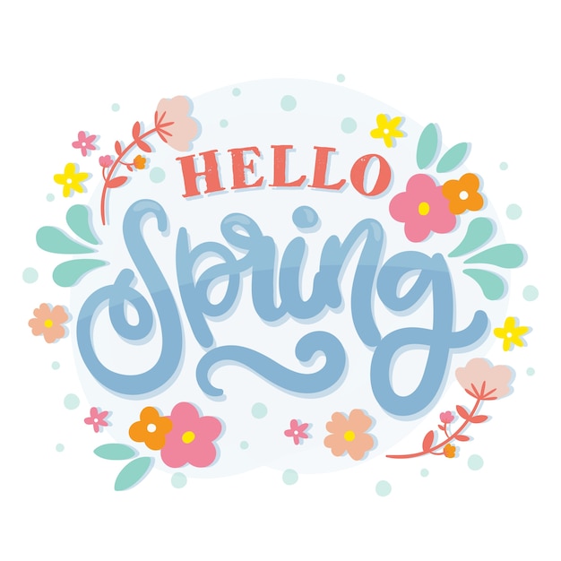 Gratis vector hallo lente belettering met kleurrijke decoratie