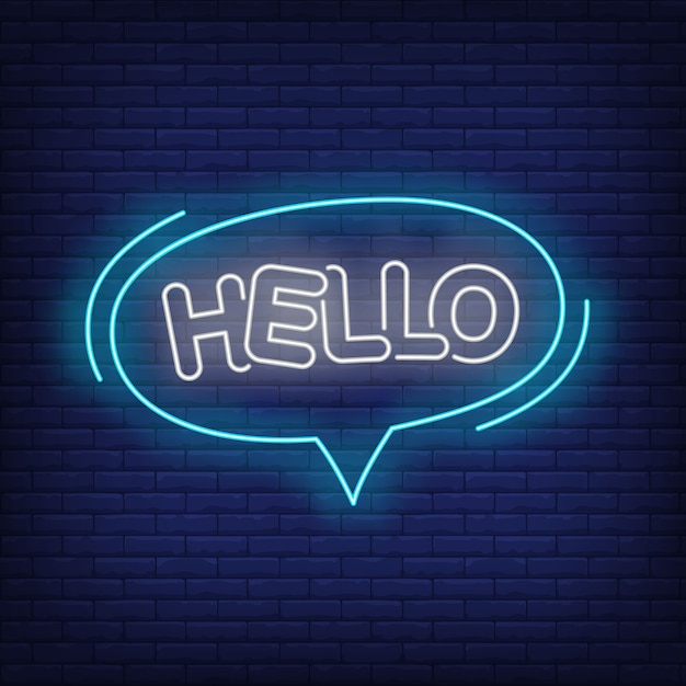 Gratis vector hallo neon belettering in tekstballon.