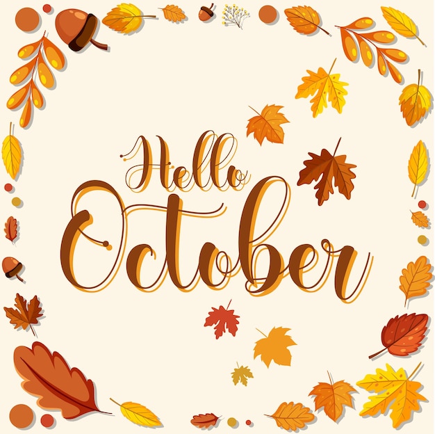 Hallo oktober met sierlijke herfstbladeren frame