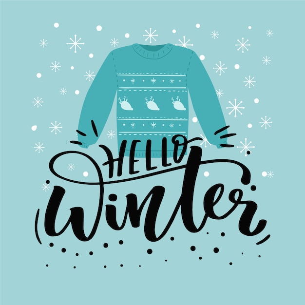 Gratis vector hallo winter belettering met kleding