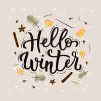 Gratis vector hallo winter belettering met oranje