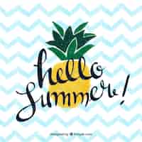 Gratis vector hallo zomer achtergrond met ananas en belettering