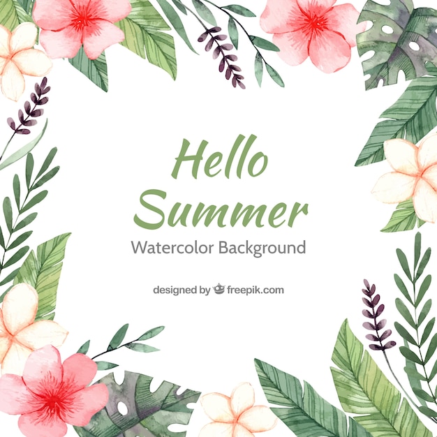 Hallo zomer achtergrond met kleurrijke bloemen in aquarel stijl