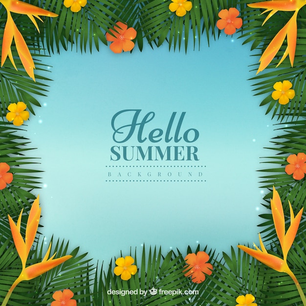 Gratis vector hallo zomer achtergrond met kleurrijke planten