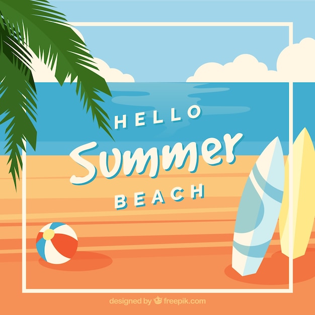 Gratis vector hallo zomer achtergrond met uitzicht op het strand