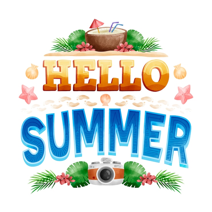 Gratis Vector hallo zomer belettering en vintage camera