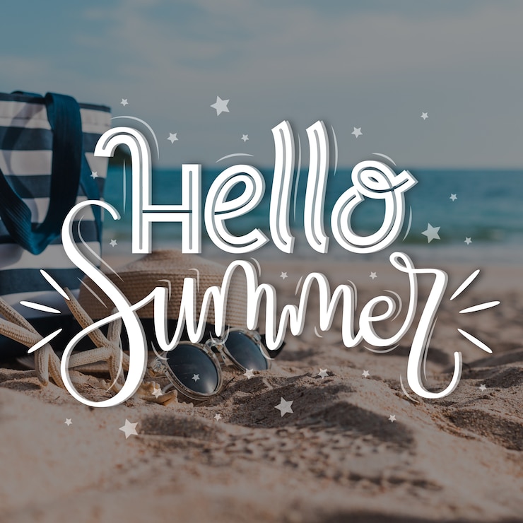 Gratis Vector hallo zomer belettering met foto