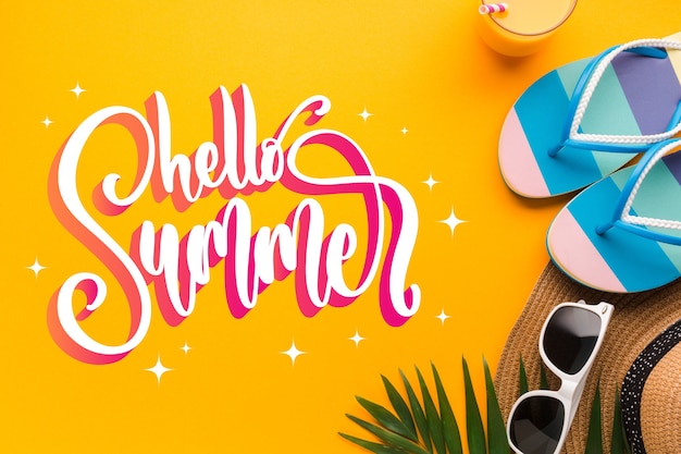 Gratis vector hallo zomer belettering met foto