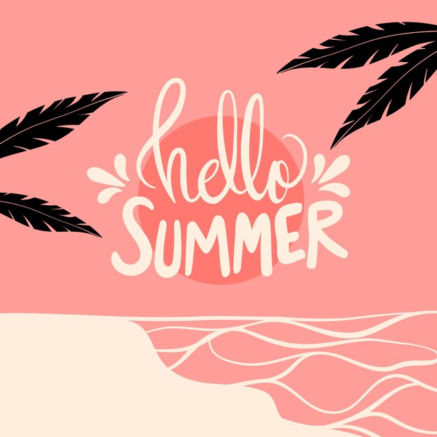 Hallo zomer belettering met palmbomen