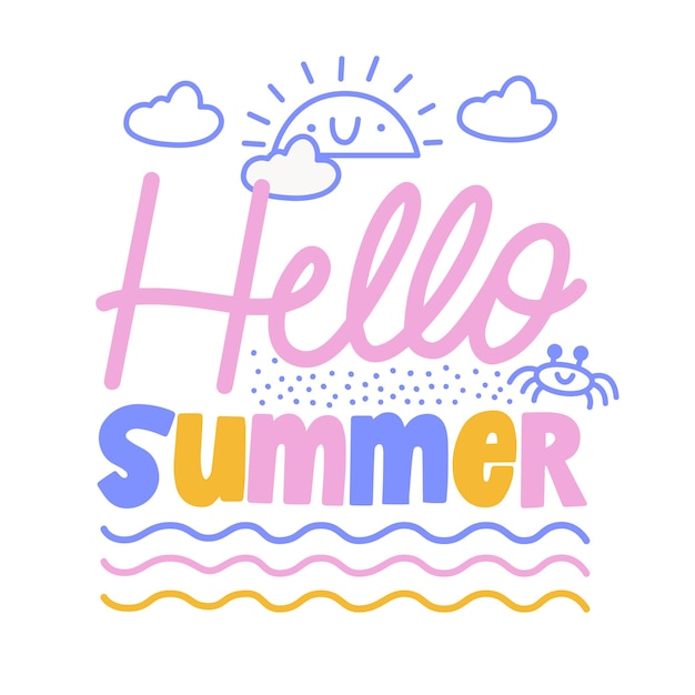 Hallo zomer belettering met verschillende elementen