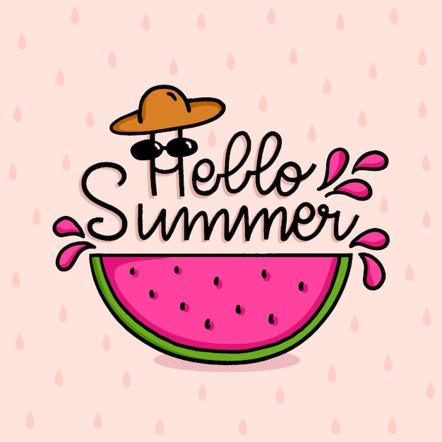 Gratis vector hallo zomer belettering met watermeloen